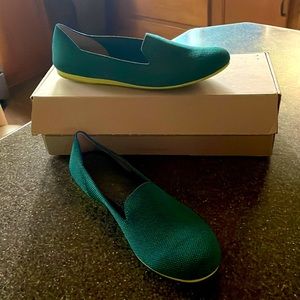 Size 7 Rothy’s, loafer. Jade with neon sole. Worn once. excellent condition